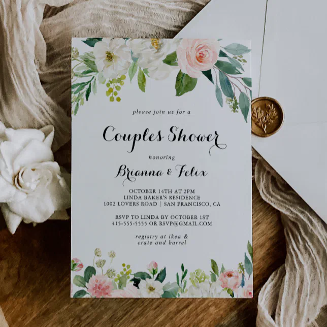 Simple Floral Green Calligraphy Couples Shower Invitation | Zazzle