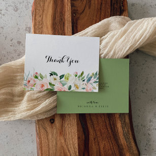 Simple Floral Green Calligraphy Flat Wedding Thank You Card