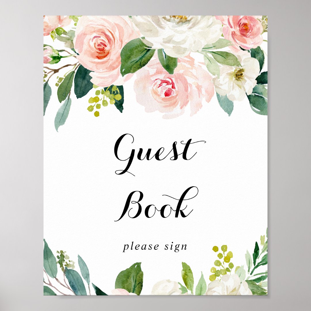 Simple Floral Green Calligraphy Guest Book Sign Zazzle