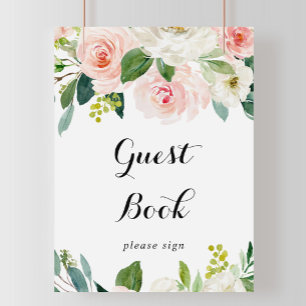Simple Floral Green Calligraphy Guest Book Sign