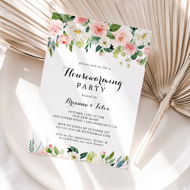 Simple Floral Green Calligraphy Housewarming Party Invitation (Creator Uploaded)