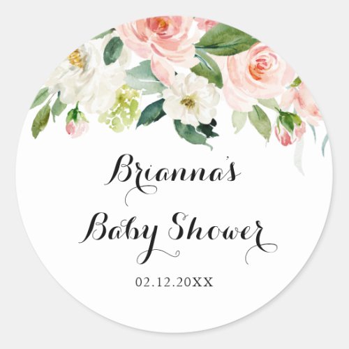 Simple Floral Green Foliage Baby Shower Favor Classic Round Sticker