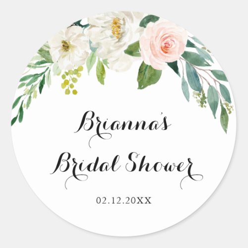 Simple Floral Green Foliage Bridal Shower Favor Classic Round Sticker