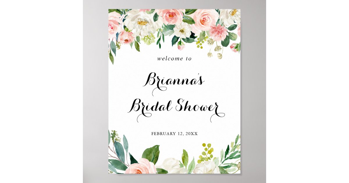 Simple Floral Green Foliage Bridal Shower Poster Zazzle