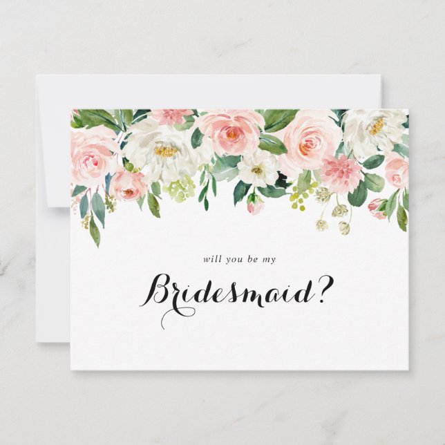 Simple Floral Green Foliage Bridesmaid Proposal Note Card (Front)