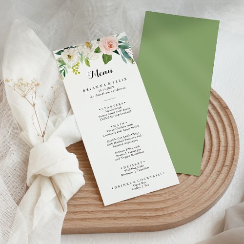 Simple Floral Green Foliage  Calligraphy Dinner Menu