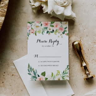 Simple Floral Green Foliage Calligraphy RSVP Card