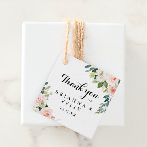 Simple Floral Green Foliage Calligraphy Wedding Favor Tags