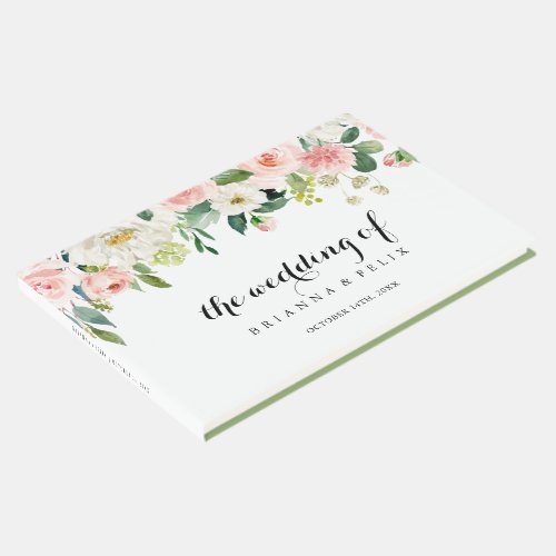 Simple Floral Green Foliage Calligraphy Wedding Guest Book