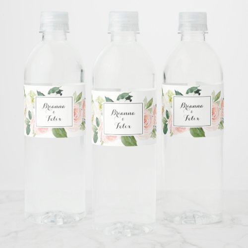 Simple Floral Green Foliage Calligraphy Wedding Water Bottle Label