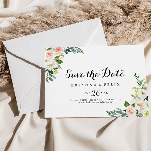 Simple Floral Green Foliage Horizontal Wedding Save The Date