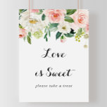 Simple Floral Green Foliage Love Is Sweet Sign<br><div class="desc">This simple floral green foliage love is sweet sign is perfect for a tropical wedding or bridal shower. The design features lovely white,  pink,  and blush hand-painted roses embedded in green foliage,  inspiring artistic beauty.</div>