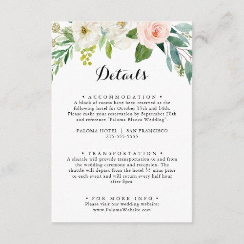 Simple Floral Green Foliage Wedding Details Enclosure Card