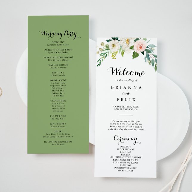 Simple Floral Green Foliage Wedding Program (Creator Uploaded)