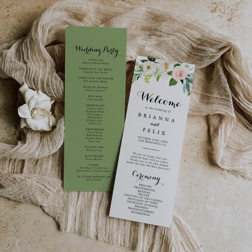 Simple Floral Green Foliage Wedding Program