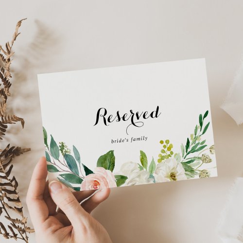 Simple Floral Green Foliage Wedding Reserved Sign