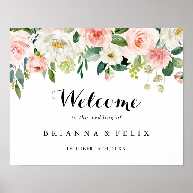 Simple Floral Green Foliage Wedding Welcome Sign (Front)