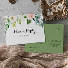 Simple Floral Green Menu Choice RSVP Postcard