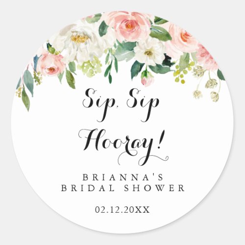 Simple Floral Green Sip Sip Hooray Bridal Shower Classic Round Sticker