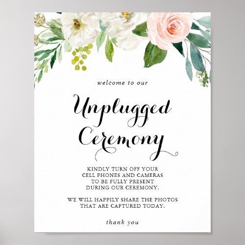 Simple Floral Green Unplugged Ceremony Sign