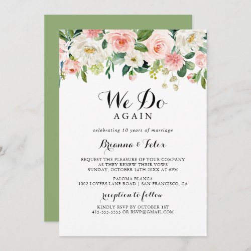 Simple Floral Green We Do Again Vow Renewal Invitation