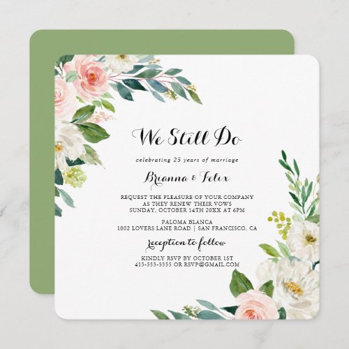 Simple Floral Green We Still Do Vow Renewal Invitation