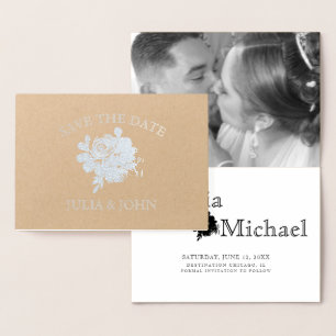 Simple Floral Hand-Drawn Save the Date Foil Card