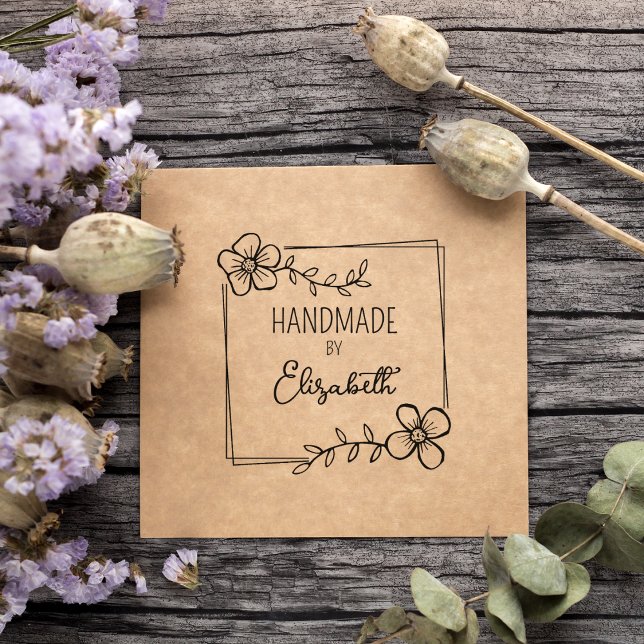 Simple Floral Handmade, Custom  Rubber Stamp (Creator Uploaded)