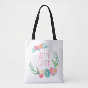 Simple Floral Happy Easter Tote Bag