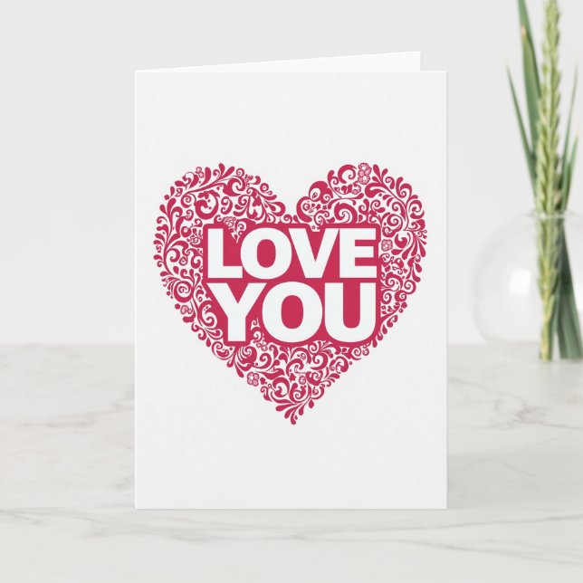 Simple Floral Heart Love You Card (Front)