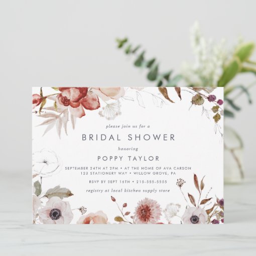 Simple Floral Horizontal Bridal Shower Invitation | Zazzle