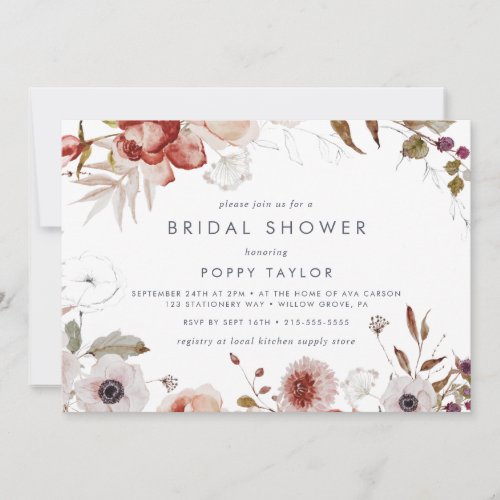 Simple Floral Horizontal Bridal Shower Invitation