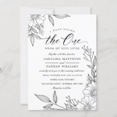 Simple Floral I Have Found The One | Black Wedding Invitation (Front)