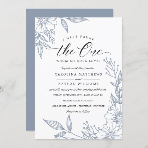 Simple Floral I Have Found The One  Blue Wedding Invitation