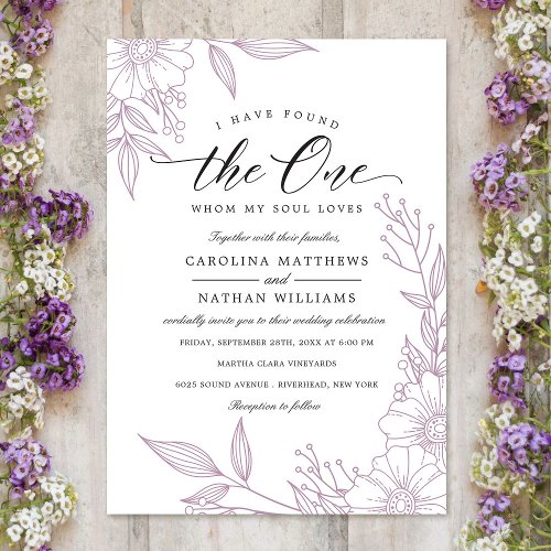 Simple Floral I Have Found The One  Lilac Wedding Invitation
