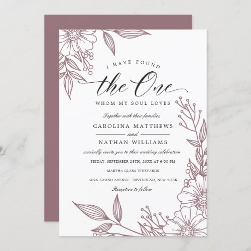 Simple Floral I Have Found The One  Mauve Wedding Invitation