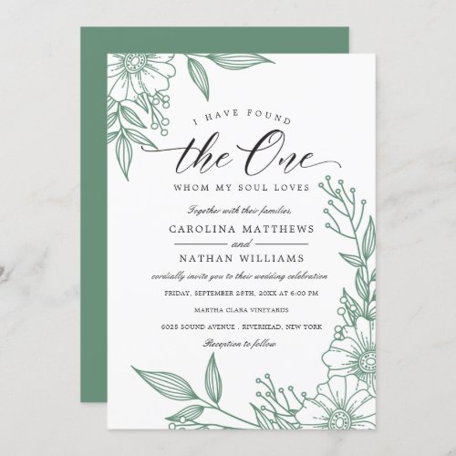 Simple Floral I Have Found The One  Mint Wedding Invitation