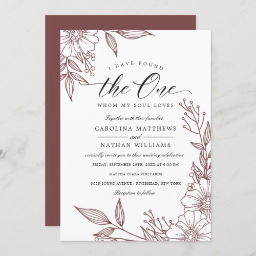 Simple Floral I Have Found The One  Red Wedding Invitation