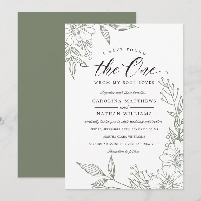 Simple Floral I Have Found The One | Sage Wedding Invitation (Front/Back)