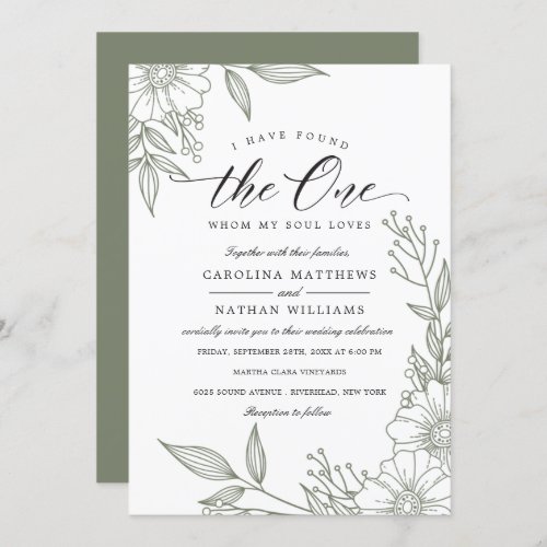 Simple Floral I Have Found The One  Sage Wedding Invitation