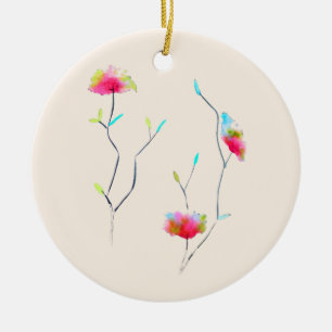 Simple floral Japanese inspired pink abstract Ceramic Ornament