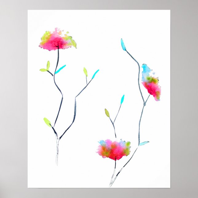 Simple floral Japanese inspired pink abstract Poster (Front)