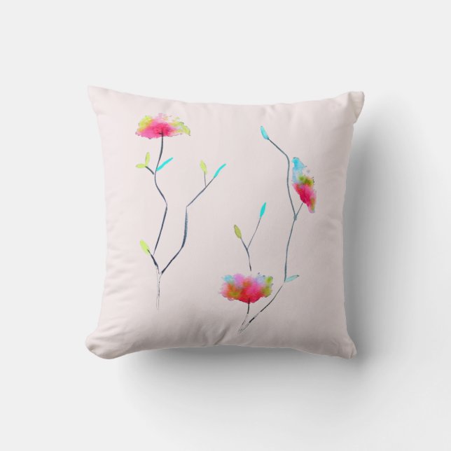Simple floral Japanese inspired pink abstract Throw Pillow (Front)