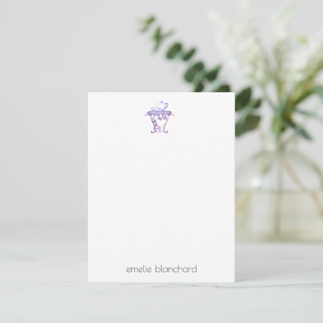 Simple Floral Lavender Tea Time Personalized Note Card (Standing Front)