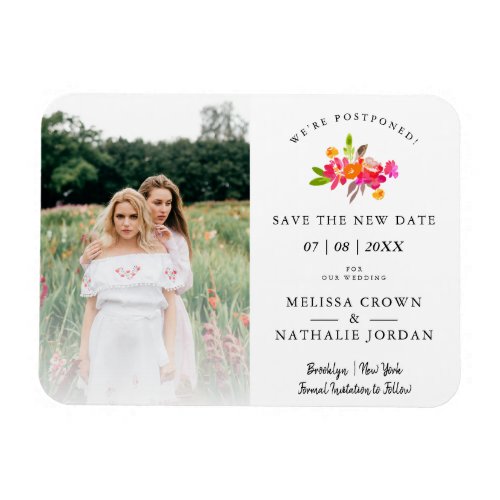 Simple Floral LGBT Engaged Couple Change Date Magnet
