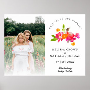 Simple Floral LGBT Engaged Couple Welcome Guests Poster