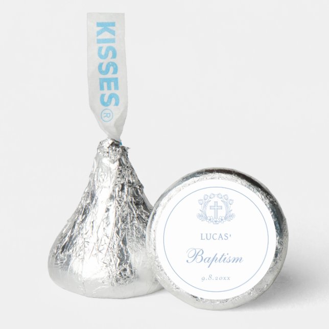 Simple Floral Light Blue Cross Baptism Hershey®'s Kisses® (Front)