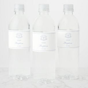 Simple Floral Light Blue Cross Baptism Water Bottle Label