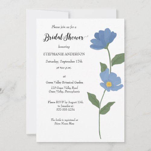 Simple Floral Light Blue Floral Bridal Shower Invitation