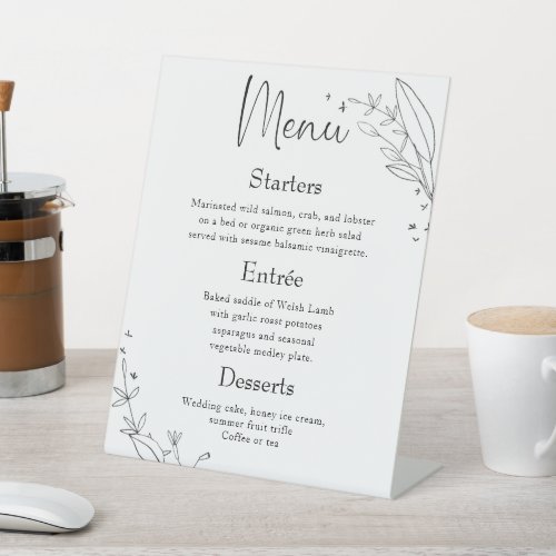 Simple Floral Line Art Wedding Dinner Menu   Pedestal Sign